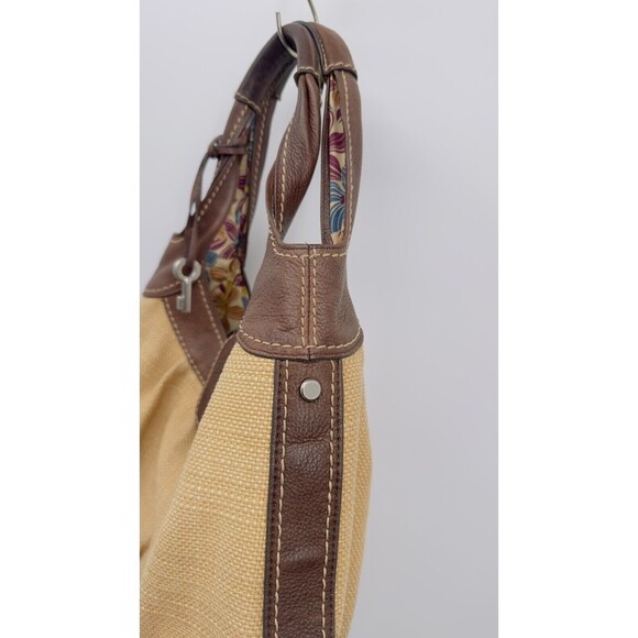 Fossil Hobo Tweed‎ Leather Bag Light Dark Brown Floral Lining silver buckle - Picture 7 of 16